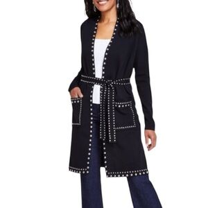 INC Studded Long line belted Cardigan L